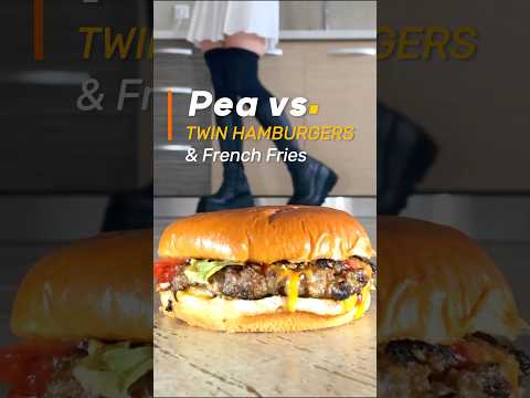 Pea vs. Twin Hamburger & Fries! Oddly Satisfying Boots Crushing Food! ASMR