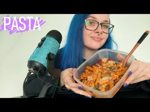 ASMR Eating Cheesy Tomato Mascarpone Pasta & Chicken Sausages