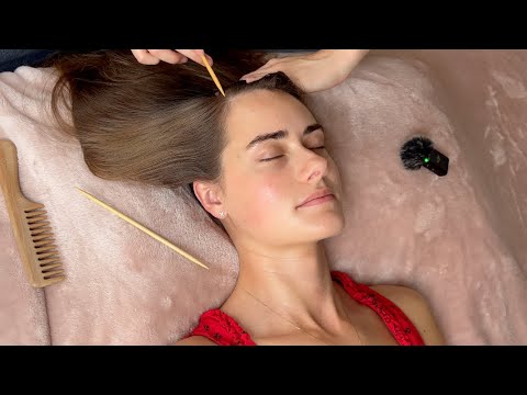 ASMR scalp and facial massage for relaxation 😴 (hair play, soft whispered, real person)