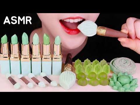 GREEN FOOD ASMR EDIBLE LIPSTICK, EDIBLE EYE SHADOW TIPS, EDIBLE BRUSH, JELLY ASMR