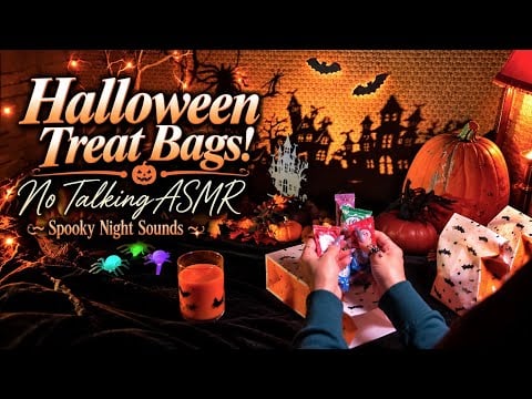 ASMR~Halloween Candy Crinkles! 🎃 Spooky Night Sounds! (No Talking Version) Wolves, Owls, Ravens!