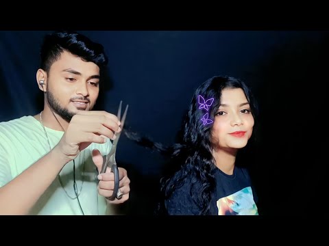 ASMR Souvik Doing My Relaxing Head massage / Hair cut/ Shampoo washing/ conditioning 💇‍♀️💇‍♀️