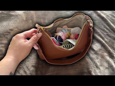 ASMR what’s in my purse?! 👜🤎 - tapping sounds 