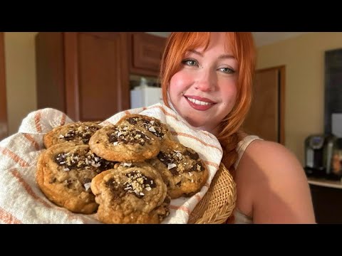 ASMR Baking Spiced Chocolate Chip Cookies (Close Whispered Voiceover, Baking Sounds)