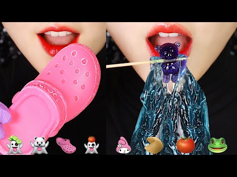 CROCS MOUSSE CAKE ASMR, JELLY EATING SOUND ASMR EMOJI FOOD ASMR 🩰