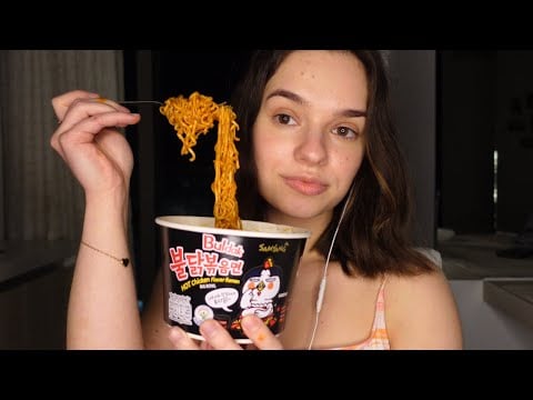 ASMR trying buldak ramen for the first time 🍜 eating sounds, taste test, mukbang