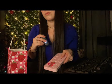 ASMR Holiday Makeup Counter & Checkout (scanning, typing, crinkles, & makeup application)