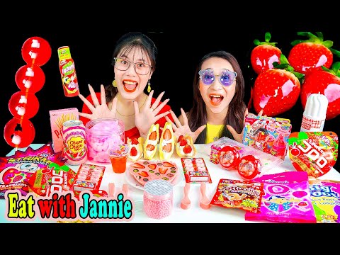 Mukbang Strawberry Ice Cream, Pink Desserts, Cotton Candy, Pocky Pink묵방 딸기 아이스크림 | Eat with Jannie