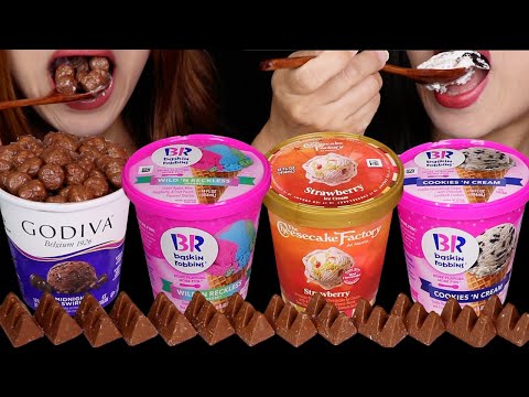 ASMR EATING WHOLE ICE CREAM TUBS! GODIVA CHOCOLATE MIDNIGHT SWIRL, Cheesecake Factory, COOKIES 먹방