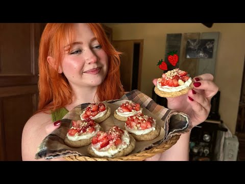 ASMR Baking Strawberry Cheesecake Cookies 🍓 (Close Whisper, Fire Crackling)