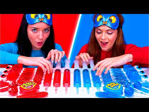 ASMR Candy Race: Red vs Blue Food Challenge with Closed Eyes! Best Compilation