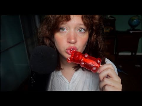 ASMR Eating a GIANT Gummy Bear 🍓💬 | Sticky Sounds &  Ramble