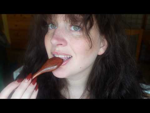 only wooden spoon mouth sounds (ASMR, no talking)