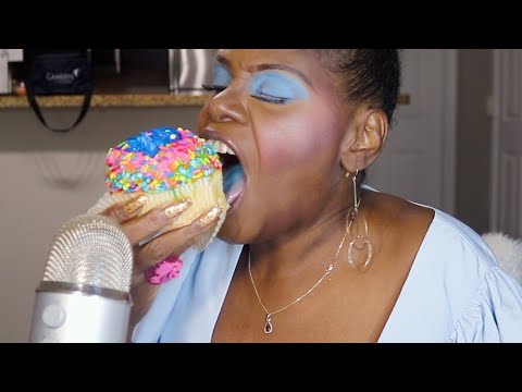 Krogers Huge Vanilla Sprinkle  Cup Cake ASMR Eating Sounds