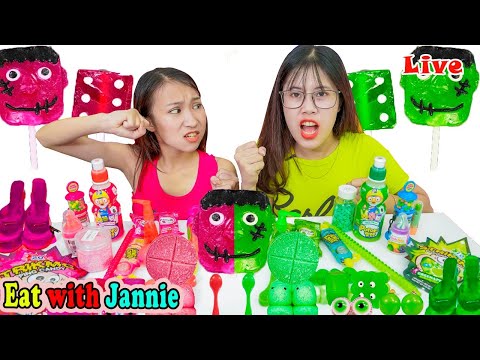 Pink Food VS Green Food Challenge 핑크색 초록색 챌린지 Eat with Jannie