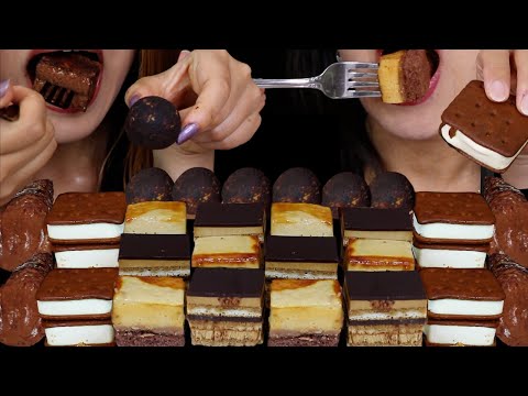 ASMR MINI CREAM CAKE BITES, CHOCOLATE FLORENTINE CHEESECAKE CONES, CAKE BALLS, ICE CREAM SANDWICHES