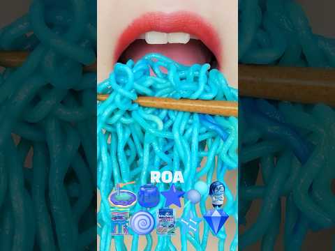 Emoji Blue Food Challenge (ramen, noodle, honey jelly) Eating Sounds [ASMR MUKBANG]