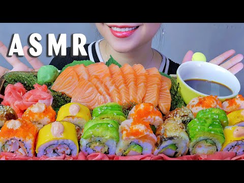 ASMR SUSHI MAKI VÀ CÁ HỒI SASHIMI | MAKI SUSHI SALMON SASHIMI  EATING SOUNDS | LINH ASMR