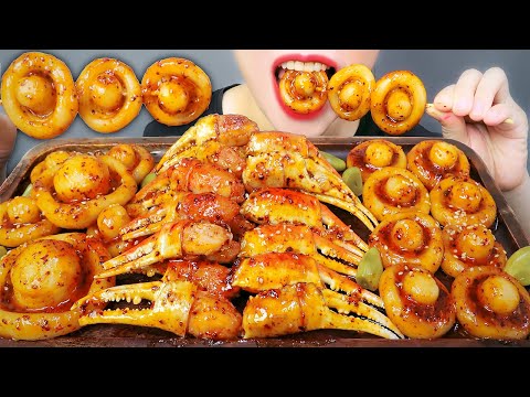 ASMR SPICY MUSHROOM POTATOES AND SNOW CRAB, EATING SOUNDS| LINH-ASMR