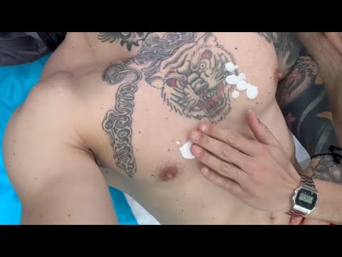Up-Close Chest Massage on a Tattooed Guy - ASMR no talking