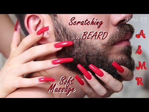 👂 ASMR 🔊 💤 SCRATCHING BEARD * soft MASSAGE * (long natural nails  in RED NAIL POLISH) 🎧 so relaxing!