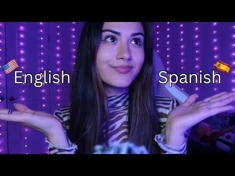 ASMR 😴 English vs Spanish Tingly Trigger Words (Mouth Sounds + Hand Movements)