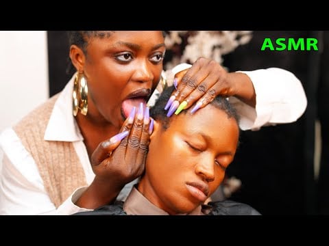 ASMR ✨No Gum Talking, Long Nails Fake Spit Painting, Cornrow Scalp Scratching & Relaxing Head Massag