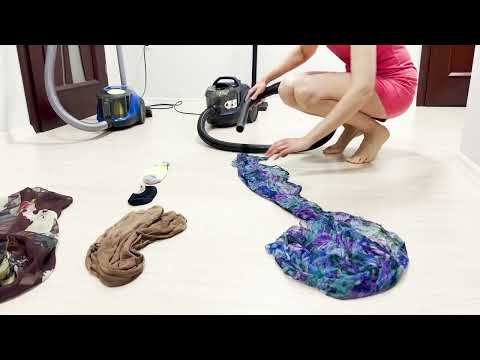 Bosch BGS21X320 vs Philips Series 2000 XB2125/09. Girl in a dress cleans the house