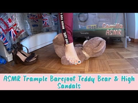 ASMR Trample Barefoot Teddy Bear & High Sandals ASMR feet