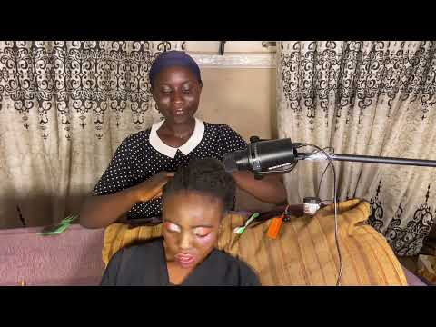 ASMR SCALP SCRATCHING AND HAIR BRAIDING ON MY MODEL WITH GUM CHEWING.