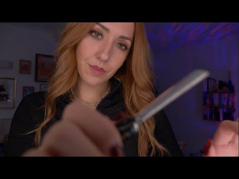 ASMR Barbershop Shave, massage, eyebrow maintenance & ear burning RP
