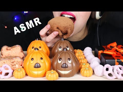 ASMR HALLOWEEN CANDY, UNICORN PRETZELS, MOCHI & PUMPKIN PRALINES (EATING SOUNDS) No Talking