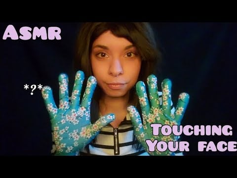 ASMR ◇ Touching your face with blue (Idk the fabric) gloves 💫