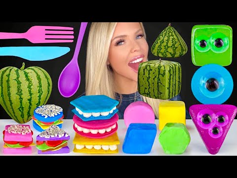 ASMR GEOMETRIC SHAPE CHALLENGE, SQUARE COOKIE, TRIANGLE KRABBY PATTY, JELLY MUKBANG 먹방