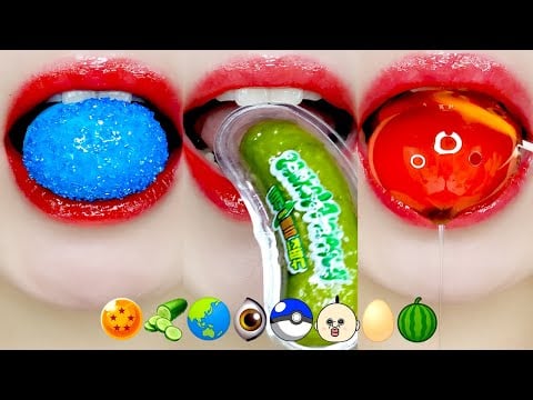 ASMR Ball Jelly 🟡🥒🌎👁️⚡👶🥚🍉 볼젤리 먹방 Eating Sounds MUKBANG