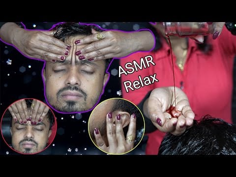 ASMR Relaxing Red Oil Head Massage By Beautiful Indian Lady Barber | Ear Massage & Forehead Tapping