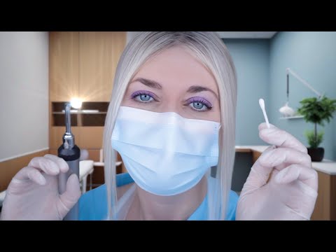 ASMR Ear, Nose & Throat Exam - Otoscope, Ear Drops, Ear & Throat Swab, Stethoscope, Gloves, Typing