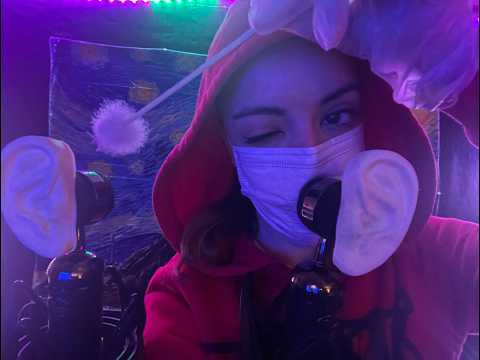 ASMR LIVE 👂😷 Touching Your Ears w/ Mask Crinkly Sounds (Finger Gliding + 3D Printed Binaural Ears 😴)