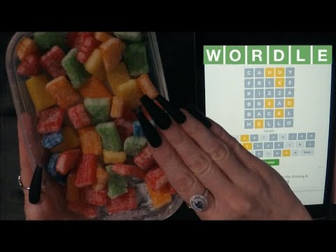 ASMR Gummy Rainbow Sour Bricks & WORDLE On iPad | Whispered Gameplay with Tapping