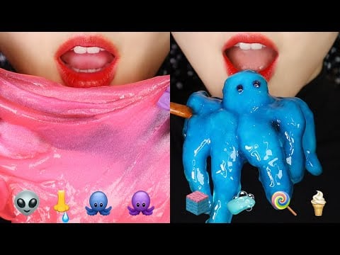 I ATE ALIENS 👽 GALAXY FOOD ASMR TAPIOCA PEARL ASMR EMOJI FOOD ASMR 🛸