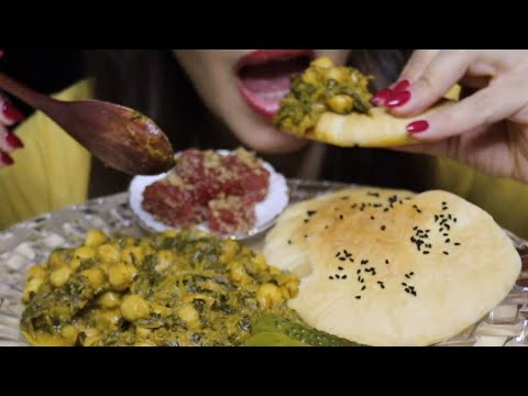 ASMR PALAK CHICKPEA INDIAN FOOD BREAD TURKISH DELIGHT LOKUM MUKBANG #asmr #mukbang #indianfood #food
