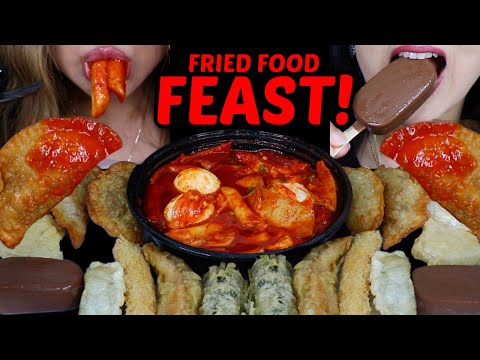 ASMR FRIED FOOD FEAST & CHEESY SPICY TTEOKBOKKI *crunchy eating sounds 먹방