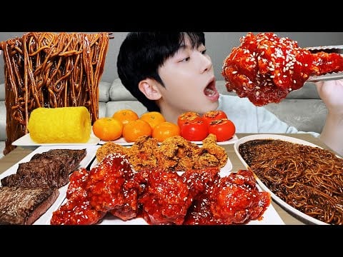ASMR MUKBANG | 직접 만든 양념 치킨 레시피 & 짜파게티 디저트 먹방 & FRIED CHICKEN RECIPE DESSERT