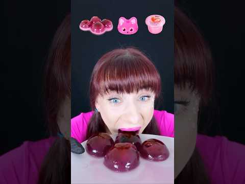 ASMR Pink Frozen Candy, Jello, Gummy Cat Eating