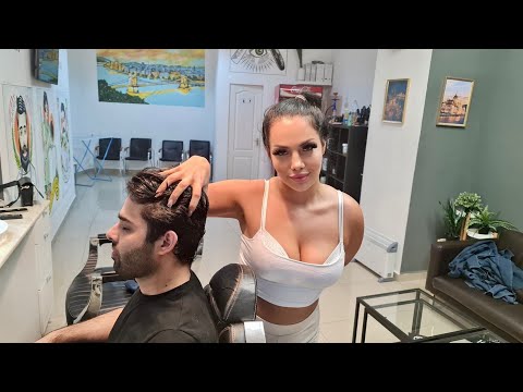 💈ASMR FEMALE BARBER DORI SHAMPOOS HER CLIENT & GIVES MASSAGE & PUTS HIM TO SLEEP w/ MAGICAL HANDS