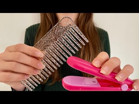 ASMR Straightening your hair | hair brushing | camera combing | spray sounds | no talking