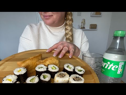 ASMR eat lunch with me, sushi mukbang no talking