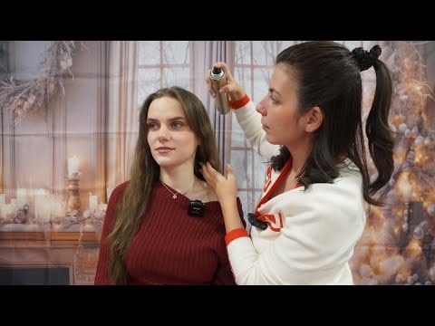 ASMR Holiday Hairstyling & Make Up Adjustments | Brushing, Hair Parting, Soft Touch Make Up & Glowy