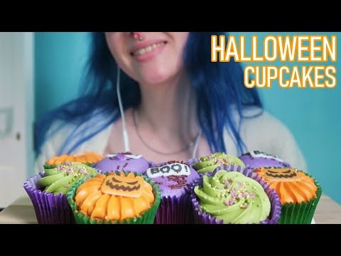 ASMR Eating SPOOKY Halloween Cupcakes 🧁🎃