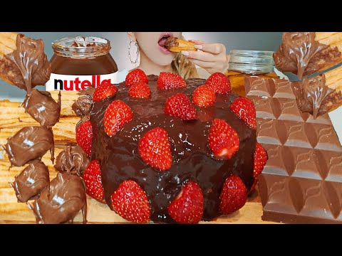 ASMR NUTELLA ECLAIRS, CHOCOLATE MUSS CAKE 초콜릿 무스 케이크, 퐁당 에클레어 MUKBANG (Eating Sounds)